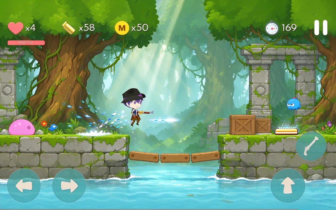 Ludovix Jump crossing a broken wooden bridge