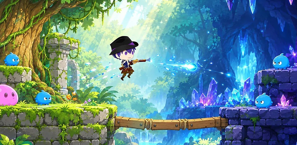 Ludovix Jump explorer jumping a forest bridge